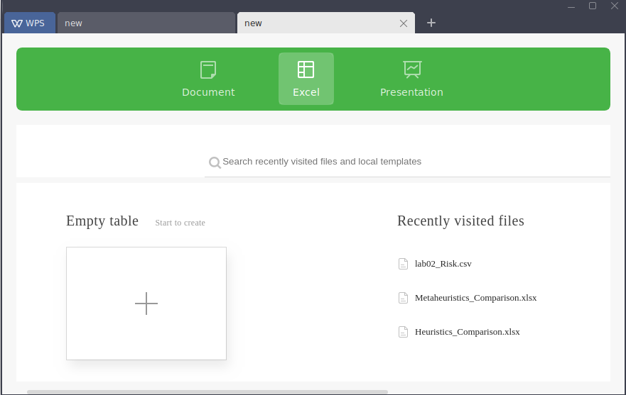 wps office 2020 new tab