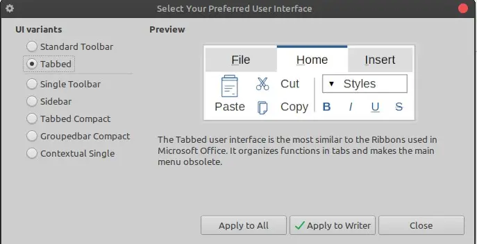 LibreOffice mode tabs seperti Microsoft Office LibreOffice mode tabs seperti Microsoft Office