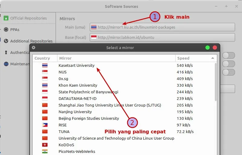 Mengganti repositori pada software source Mengganti repositori pada software source