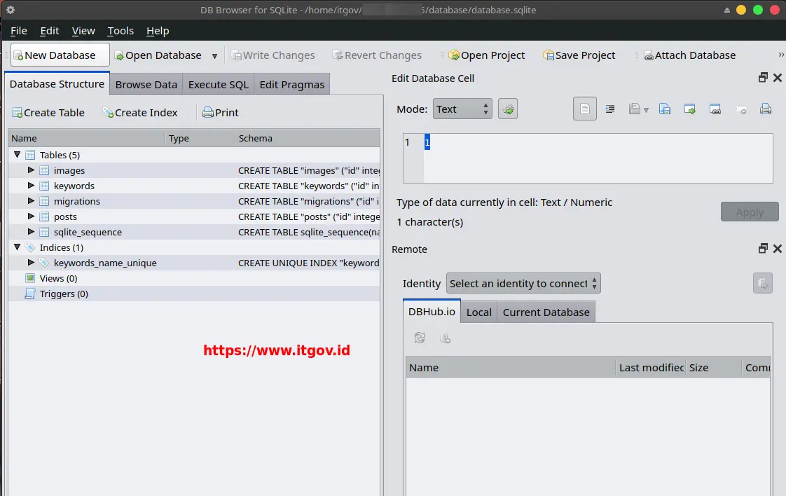 SQLite Browser Linux Ubuntu membuka file database